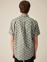 Green Linen Blend Printed Short Sleeve Shirt - Image 3 of 7