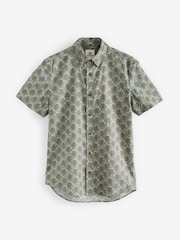 Green Linen Blend Printed Short Sleeve Shirt - Image 5 of 7