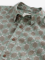 Green Linen Blend Printed Short Sleeve Shirt - Image 6 of 7