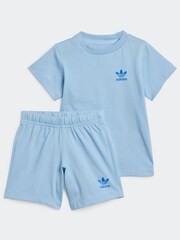 adidas Originals Light Blue 100% Cotton Shorts And T-Shirt Set - Image 1 of 6
