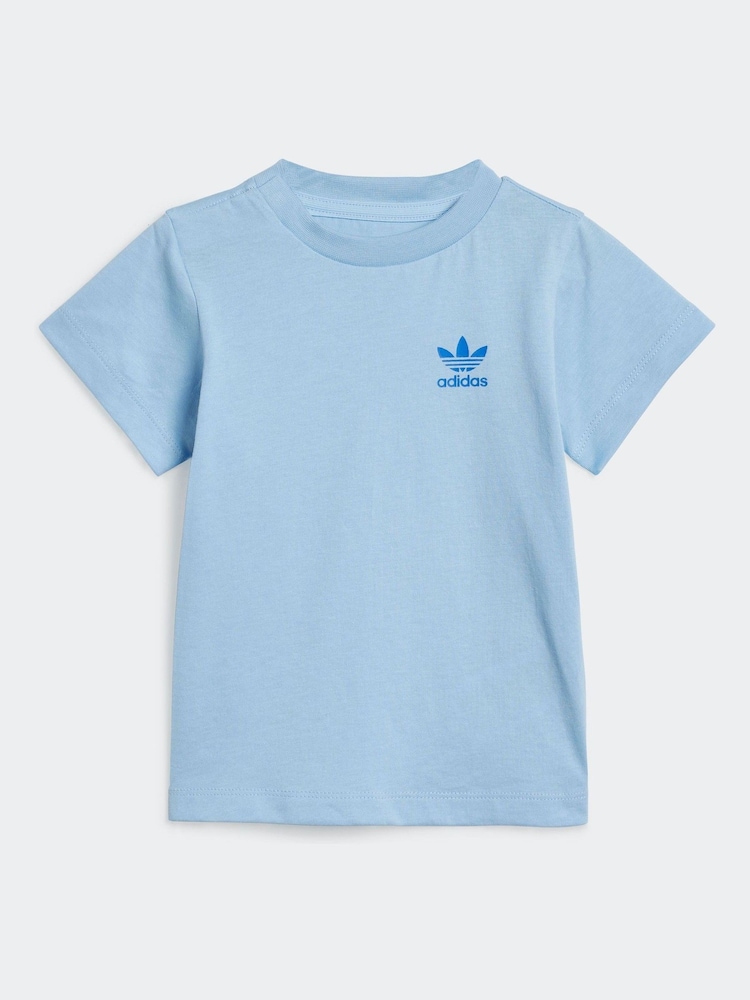 adidas Originals Light Blue 100% Cotton Shorts And T-Shirt Set - Image 2 of 6