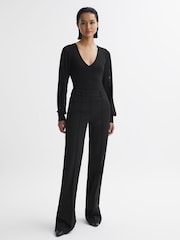 Reiss Black Lexi Knitted Blouson Sleeve Top - Image 3 of 4