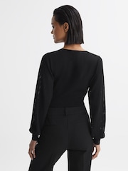 Reiss Black Lexi Knitted Blouson Sleeve Top - Image 4 of 4
