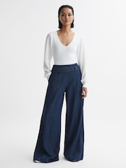 Reiss Ivory Lexi Knitted Blouson Sleeve Top - Image 3 of 5