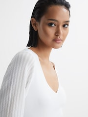 Reiss Ivory Lexi Knitted Blouson Sleeve Top - Image 4 of 5