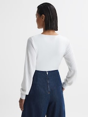 Reiss Ivory Lexi Knitted Blouson Sleeve Top - Image 5 of 5