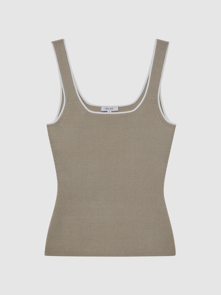 Reiss Neutral Ottilie Ribbed Square Neck Vest - Image 2 of 4
