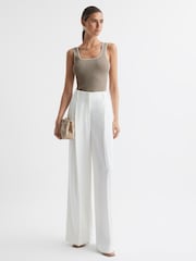 Reiss Neutral Ottilie Ribbed Square Neck Vest - Image 3 of 4