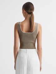 Reiss Neutral Ottilie Ribbed Square Neck Vest - Image 4 of 4