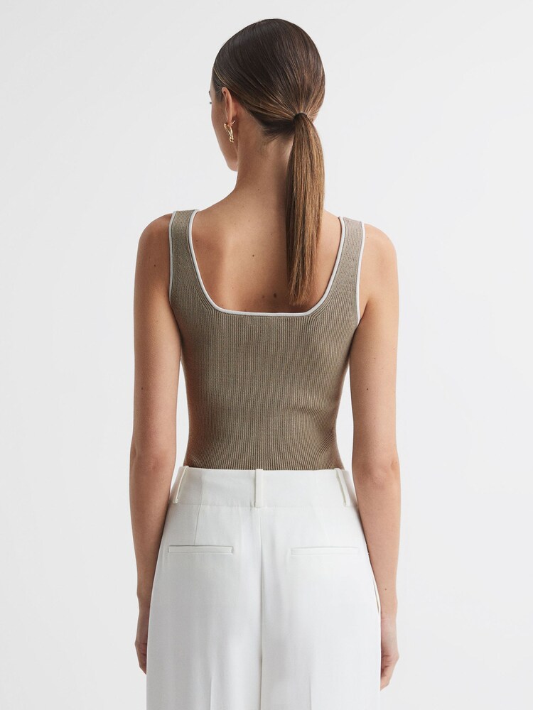 Reiss Neutral Ottilie Ribbed Square Neck Vest - Image 4 of 4