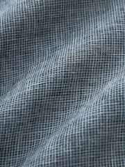 Navy Blue Grandad Collar Linen Blend Long Sleeve Shirt - Image 7 of 7
