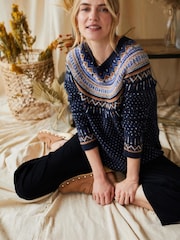 Thought Blue Freayer Organic Cotton Fluffy Fair Isle Jumper - Image 1 of 6