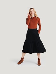 Thought Milou Organic Cotton Corduroy Tiered Midi Black Skirt - Image 1 of 6