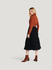 Thought Milou Organic Cotton Corduroy Tiered Midi Black Skirt - Image 2 of 6