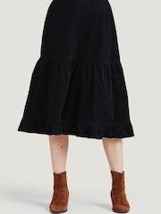 Thought Milou Organic Cotton Corduroy Tiered Midi Black Skirt - Image 3 of 6