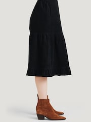 Thought Milou Organic Cotton Corduroy Tiered Midi Black Skirt - Image 5 of 6