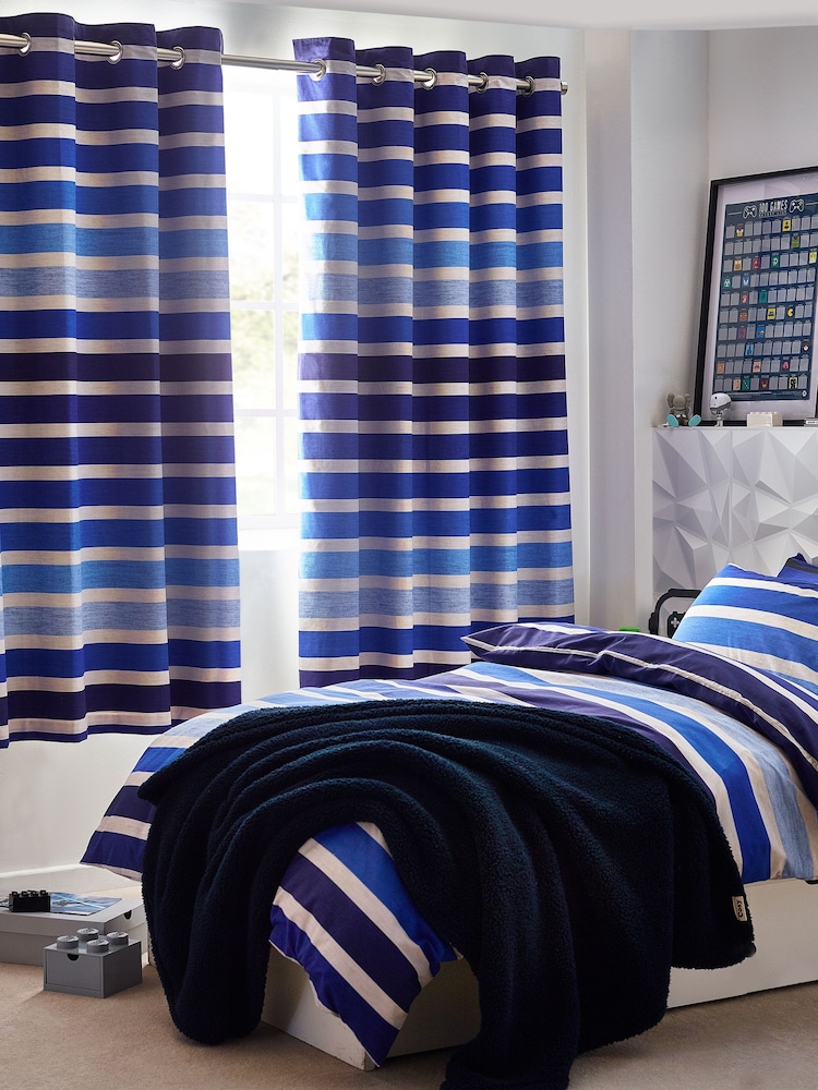 Blue Stripe Eyelet Blackout Curtains - Image 1 of 4