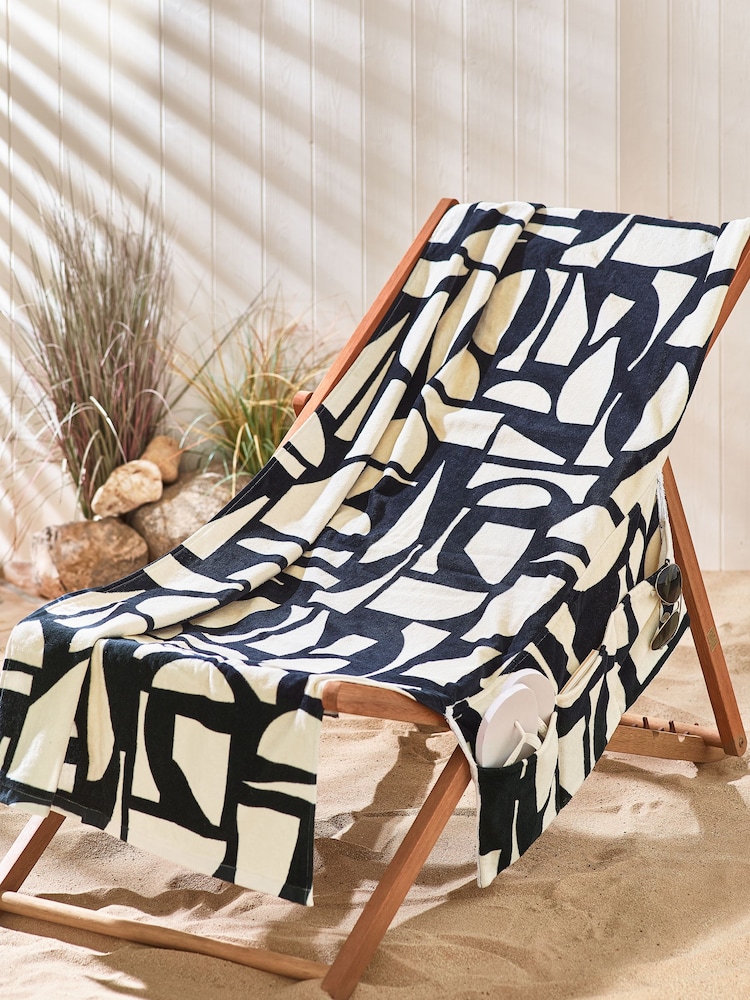 Black Pocket 100% Cotton Beach Towel - Image 1 of 5