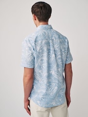 Blau - Strukturiertes Oxford-Kurzarmhemd aus 100 % Baumwolle mit Floralmuster - Bild 4 von 7