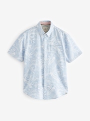 Blau - Strukturiertes Oxford-Kurzarmhemd aus 100 % Baumwolle mit Floralmuster - Bild 5 von 7