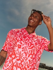 Pink Printed Short Sleeve Shirt with Cuban Collar - Image 2 of 8