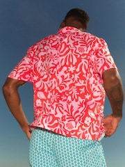 Pink Printed Short Sleeve Shirt with Cuban Collar - Image 4 of 8