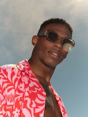 Pink Printed Short Sleeve Shirt with Cuban Collar - Image 5 of 8