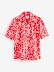 Pink Printed Short Sleeve Shirt with Cuban Collar - Image 6 of 8