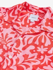 Pink Printed Short Sleeve Shirt with Cuban Collar - Image 7 of 8