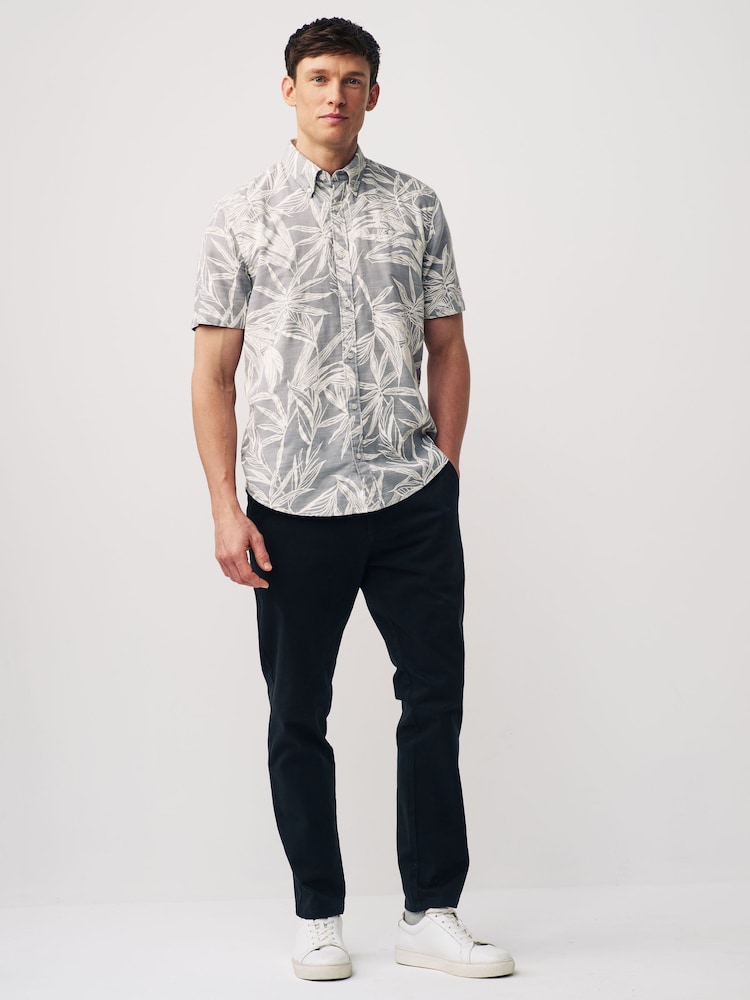 Grey 100% Cotton Textured Floral Short Sleeve Oxford Shirt - Image 2 of 7