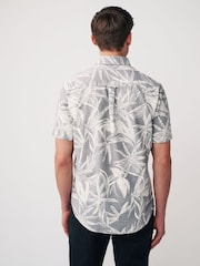 Grey 100% Cotton Textured Floral Short Sleeve Oxford Shirt - Image 3 of 7