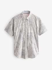 Grey 100% Cotton Textured Floral Short Sleeve Oxford Shirt - Image 5 of 7