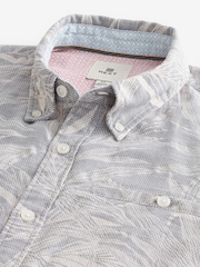 Grey 100% Cotton Textured Floral Short Sleeve Oxford Shirt - Image 6 of 7