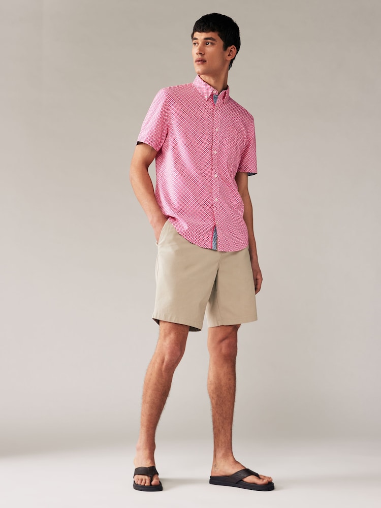 Pink 100% Cotton Linen Blend Printed Short Sleeve Oxford Shirt - Image 2 of 7