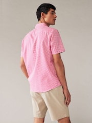 Pink 100% Cotton Linen Blend Printed Short Sleeve Oxford Shirt - Image 3 of 7