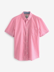 Pink 100% Cotton Linen Blend Printed Short Sleeve Oxford Shirt - Image 5 of 7
