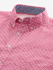 Pink 100% Cotton Linen Blend Printed Short Sleeve Oxford Shirt - Image 6 of 7