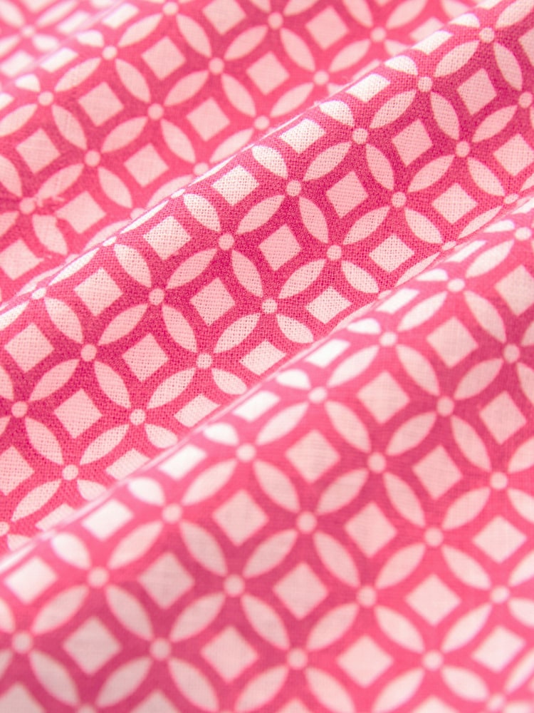 Pink 100% Cotton Linen Blend Printed Short Sleeve Oxford Shirt - Image 7 of 7