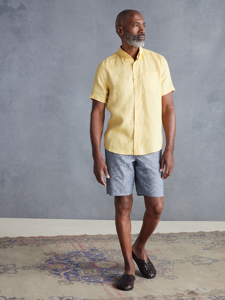 Yellow Standard Collar Signature 100% Linen Short Sleeve Shirt - Image 2 of 9