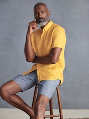 Yellow Standard Collar Signature 100% Linen Short Sleeve Shirt - Image 5 of 9