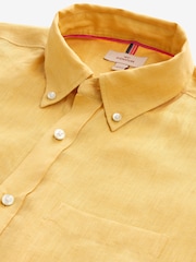 Yellow Standard Collar Signature 100% Linen Short Sleeve Shirt - Image 8 of 9