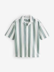 Green Textured Stripe Short Sleeve Shirt with Cuban Collar - Image 5 of 7