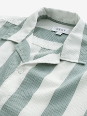 Green Textured Stripe Short Sleeve Shirt with Cuban Collar - Image 6 of 7