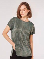 Apricot Green Plisse Deep V Back Top - Image 1 of 4