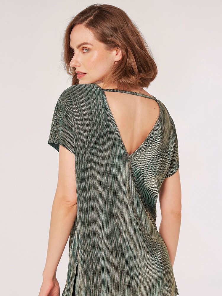 Apricot Green Plisse Deep V Back Top - Image 2 of 4