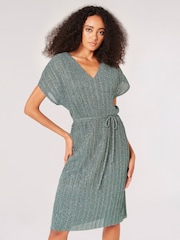 Apricot Green Mermaid Plisse V Midi Dress - Image 1 of 4