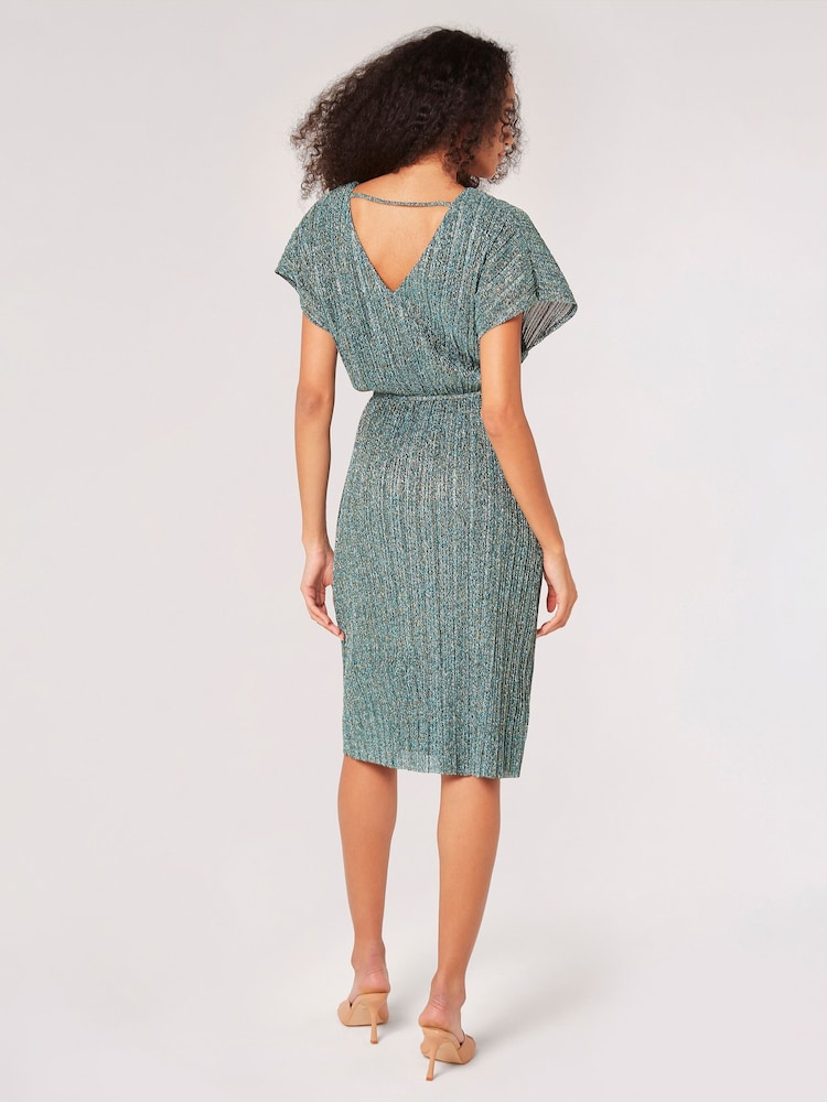 Apricot Green Mermaid Plisse V Midi Dress - Image 2 of 4