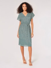 Apricot Green Mermaid Plisse V Midi Dress - Image 3 of 4