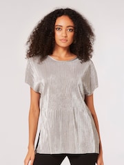 Apricot Silver Plisse Deep V Back Top - Image 2 of 6