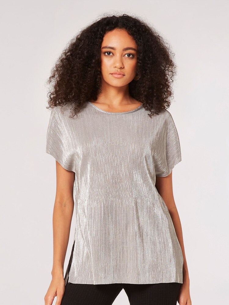 Apricot Silver Plisse Deep V Back Top - Image 2 of 6 Apricot Silver Plisse Deep V Back Top - Image 2 of 6